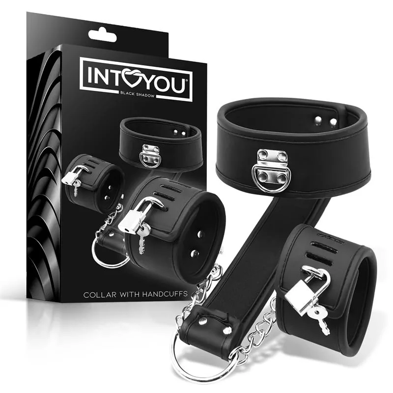 Conjunto Coleira e Algemas de Couro Vegano Intoyou Black Shadow