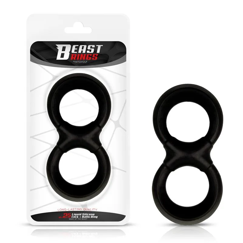 Anel Peniano com Testículos Silicone Líquido Beast Rings Preto 25 mm