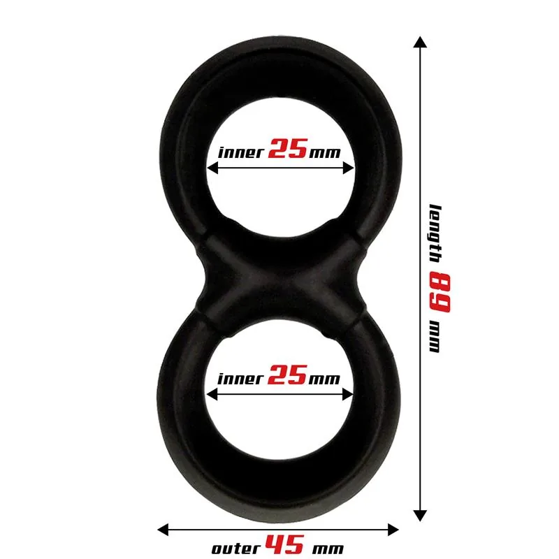 Anel Peniano com Testículos Silicone Líquido Beast Rings Preto 25 mm — vista 2 de 3