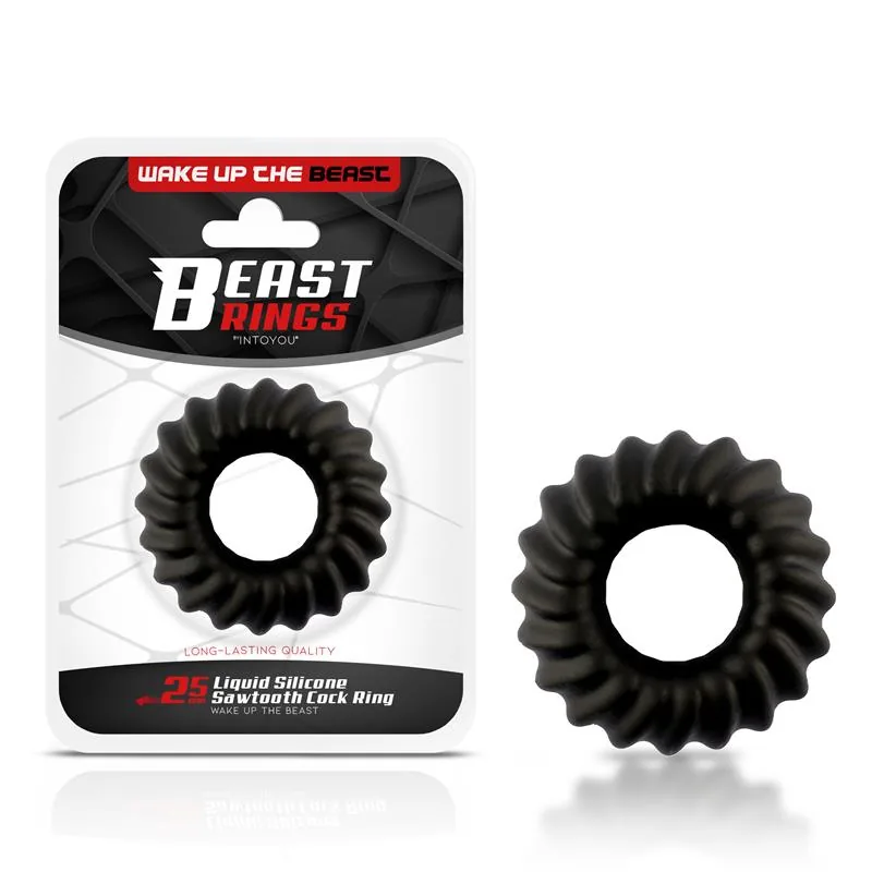 Anel Peniano Sawtooth Silicone Líquido Beast Rings Preto 25 mm