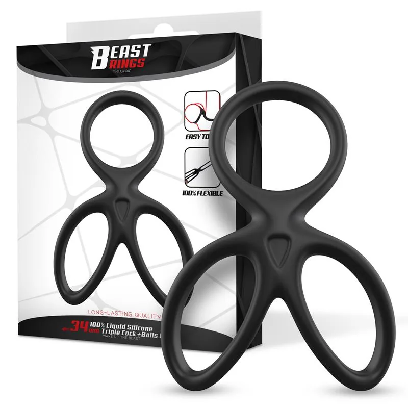 Anel Triplo Pénis e Testículos Beast Rings