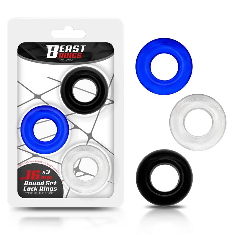 Conjunto de 3 Anéis Penianos Silicone Beast Rings 3 Cores 1,6 cm