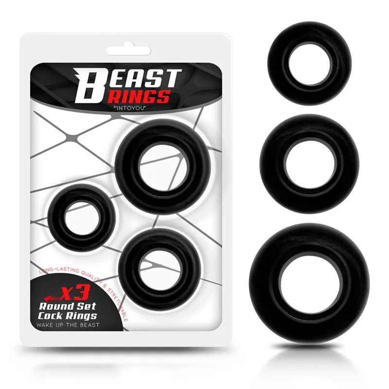 Conjunto de 3 Anéis Penianos Flexíveis Silicone Beast Rings Preto