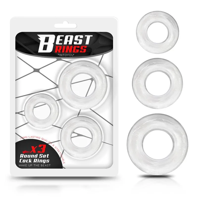 Conjunto de 3 Anéis Penianos Flexíveis Silicone Beast Rings Transparente