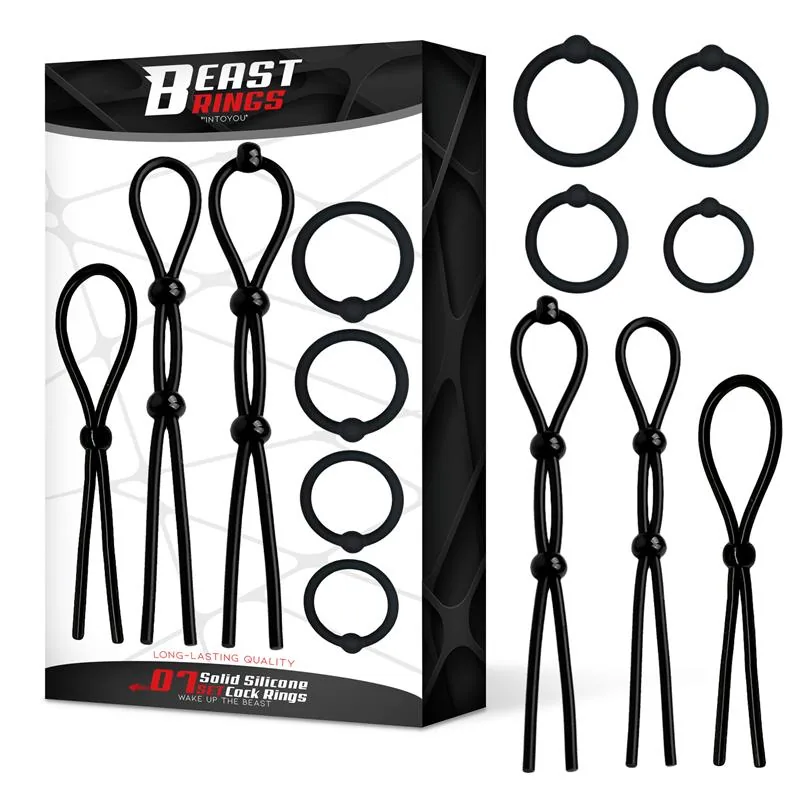 Conjunto de Anéis Penianos Silicone Beast Rings Preto Conjunto de 7