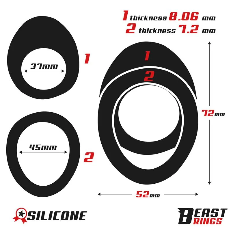 Anel Peniano Duplo com Testículos 37/45 mm Beast Rings — vista 6 de 7