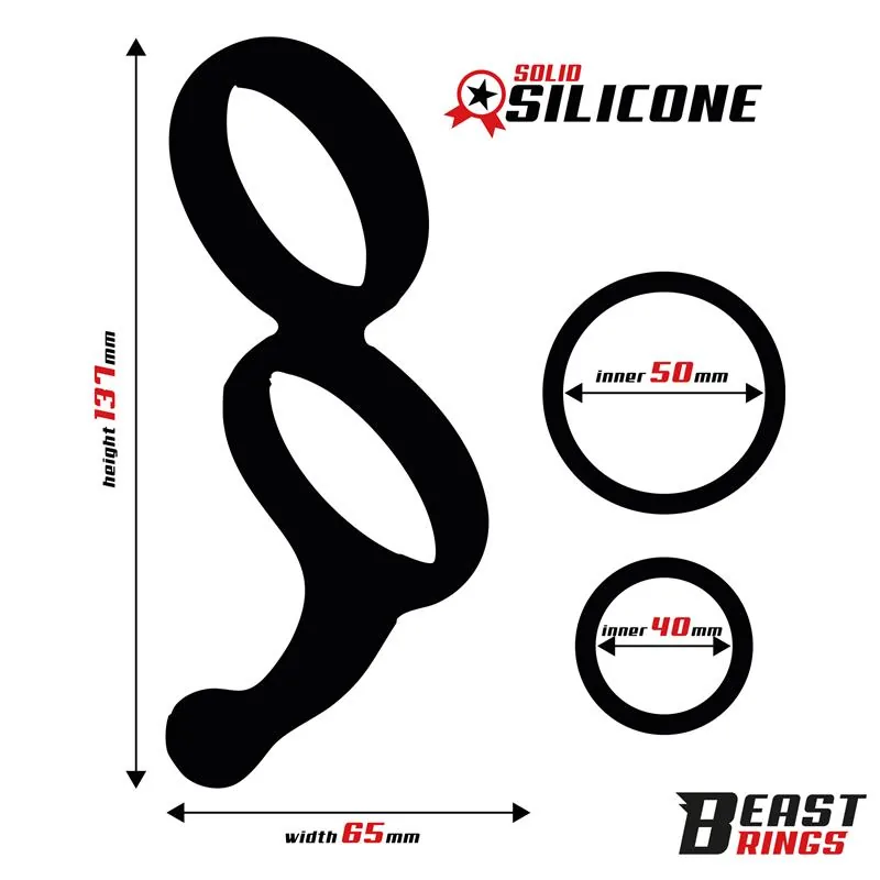 Anel Peniano Duplo em Silicone Sólido Beast Rings 50/40 mm — vista 3 de 8
