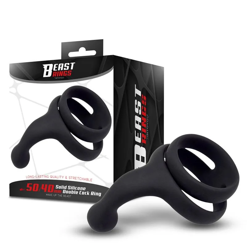Anel Peniano Duplo Texturizado em Silicone Sólido Beast Rings 50/40 mm
