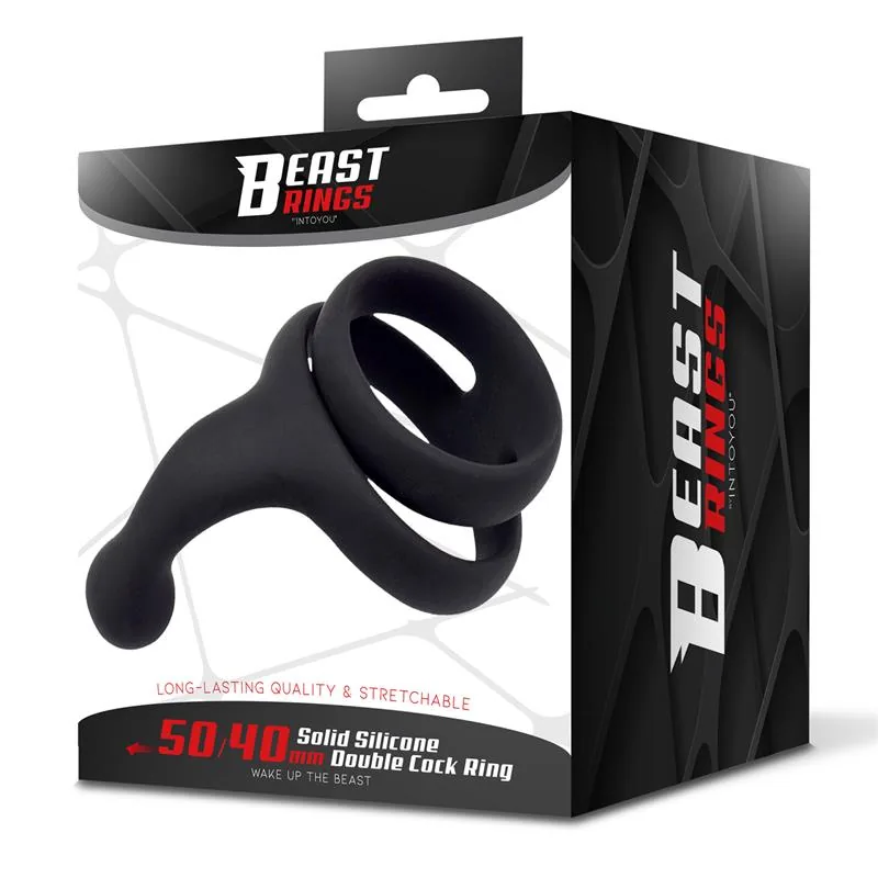 Anel Peniano Duplo Texturizado em Silicone Sólido Beast Rings 50/40 mm — vista 9 de 9