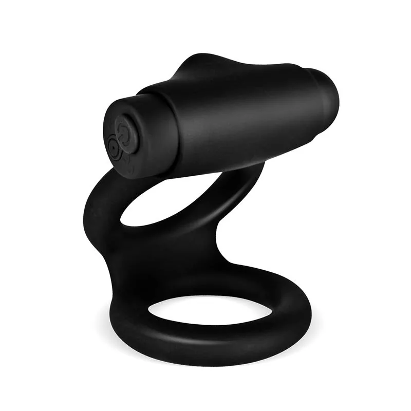 Anel Peniano Duplo Vibratório Denver em Silicone Preto — vista 4 de 7