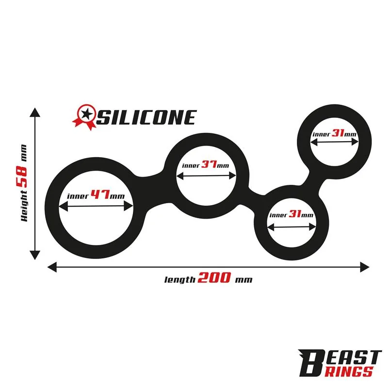 Anel Peniano Múltiplo com 4 Argolas Entrelaçadas em Silicone Beast Rings — vista 5 de 6