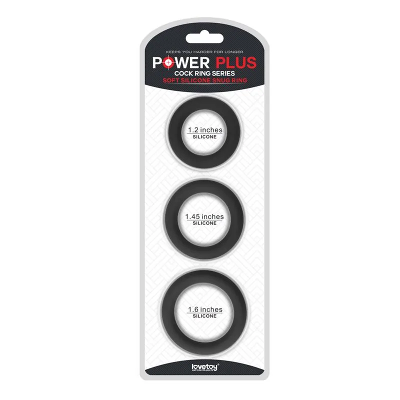 Conjunto de Anéis Penianos Power Plus Lovetoy Preto Conjunto de 3 — vista 2 de 3