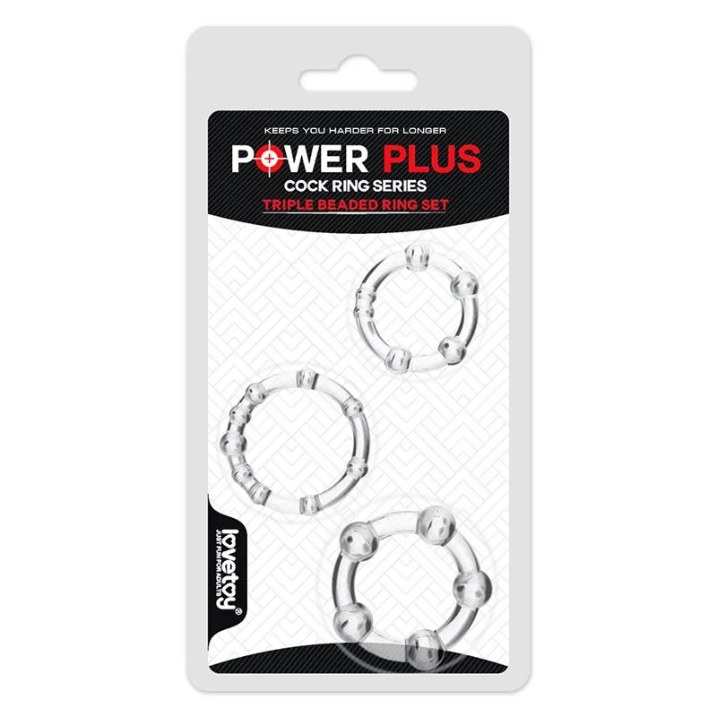 Conjunto de 3 Anéis Penianos Power Plus Triplo Lovetoy Transparente
