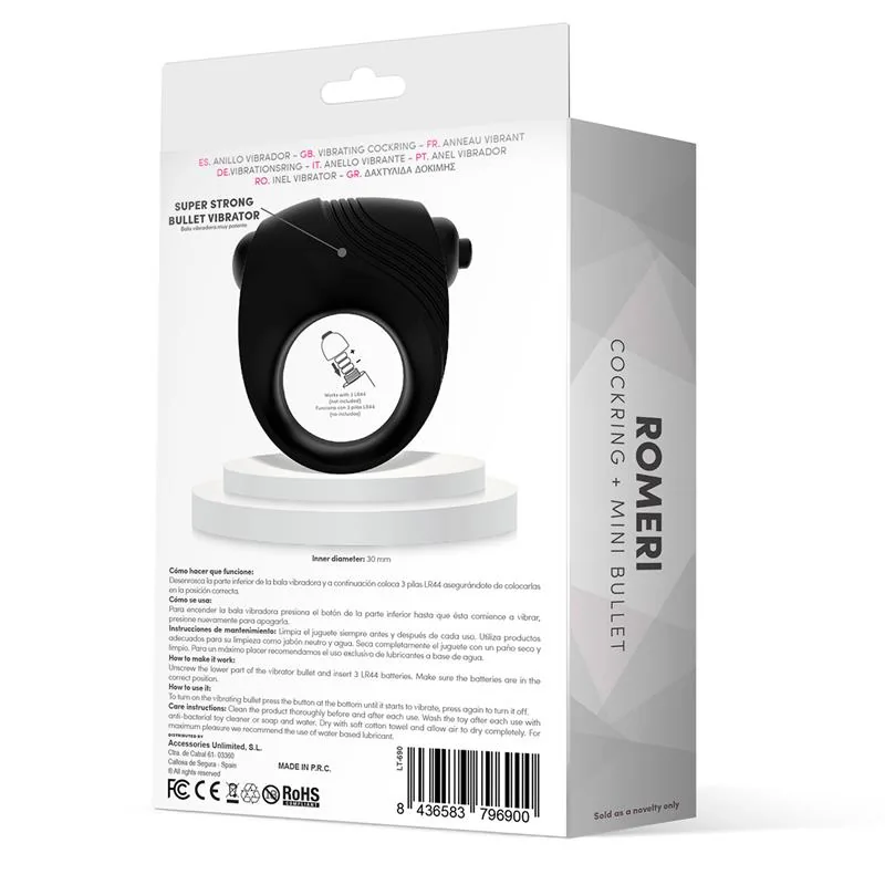 Romeri Anel com Bala Vibratória Preto — vista 3 de 3