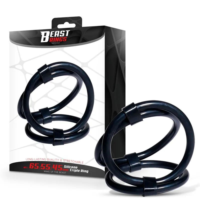 Anel Peniano Triplo de Três Zonas em Silicone Beast Rings