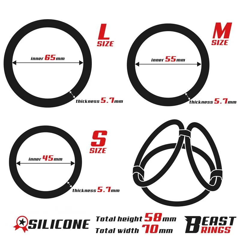 Anel Peniano Triplo de Três Zonas em Silicone Beast Rings — vista 4 de 5