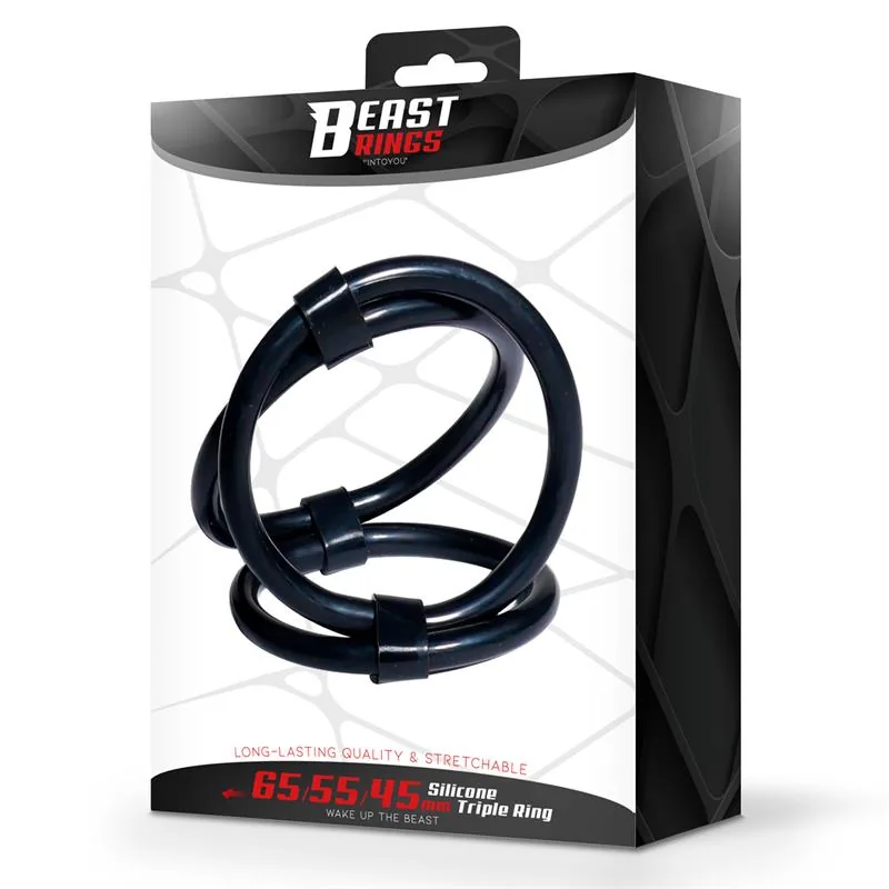 Anel Peniano Triplo de Três Zonas em Silicone Beast Rings — vista 5 de 5