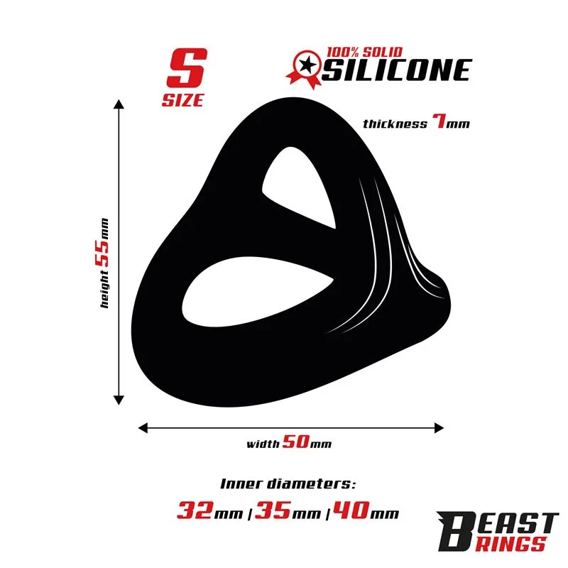 Anel Peniano Triplo em Silicone Sólido Beast Rings 40/35/32 mm Tamanho S — vista 2 de 7