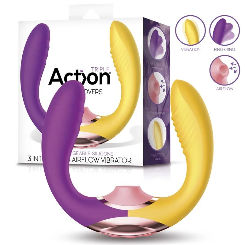 Two Lovers Vibrador 3 em 1 Dedo e Sucção