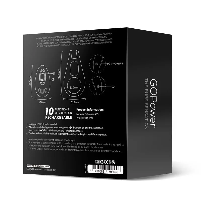 Anel Peniano Vibrador Keylo com Comando e Luzes LED Go Power — vista 8 de 8