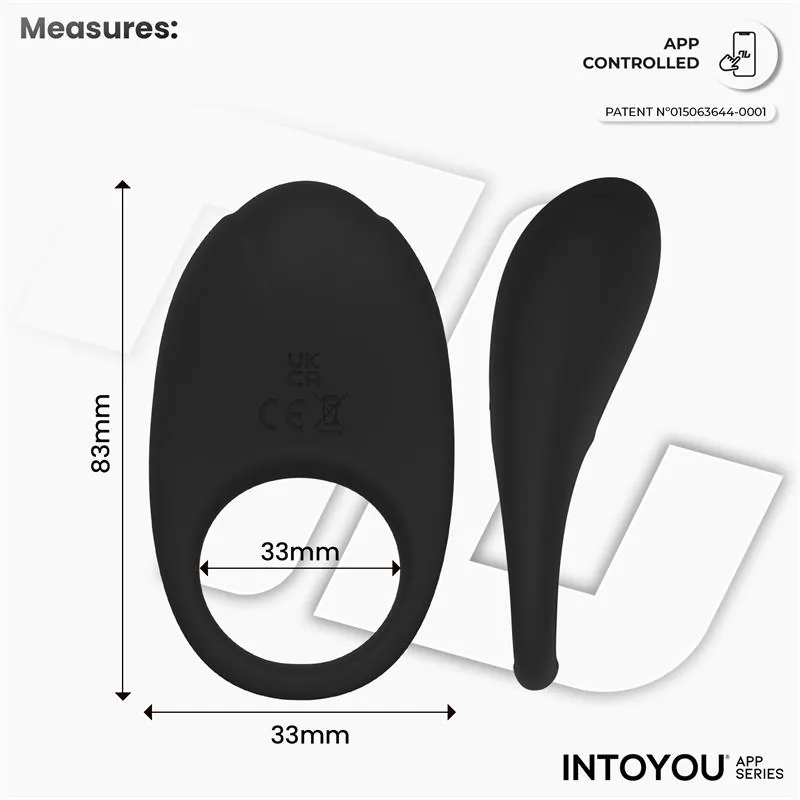 Anel Peniano Vibrador Ringo com App Unibody Intoyou Preto — vista 12 de 15