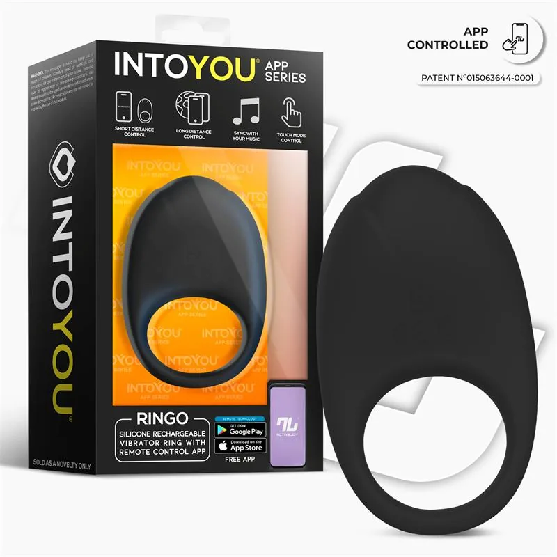 Anel Peniano Vibrador Ringo com App Unibody Intoyou Preto — vista 2 de 15