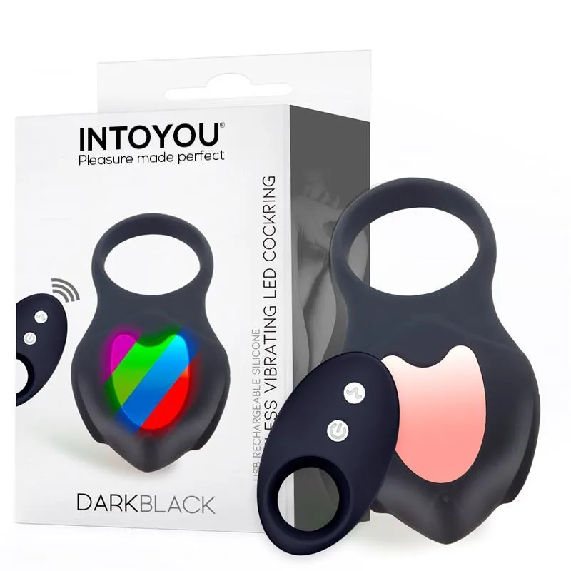 Anel Peniano Vibratório Darkblack com LED e Comando Silicone InToYou Preto