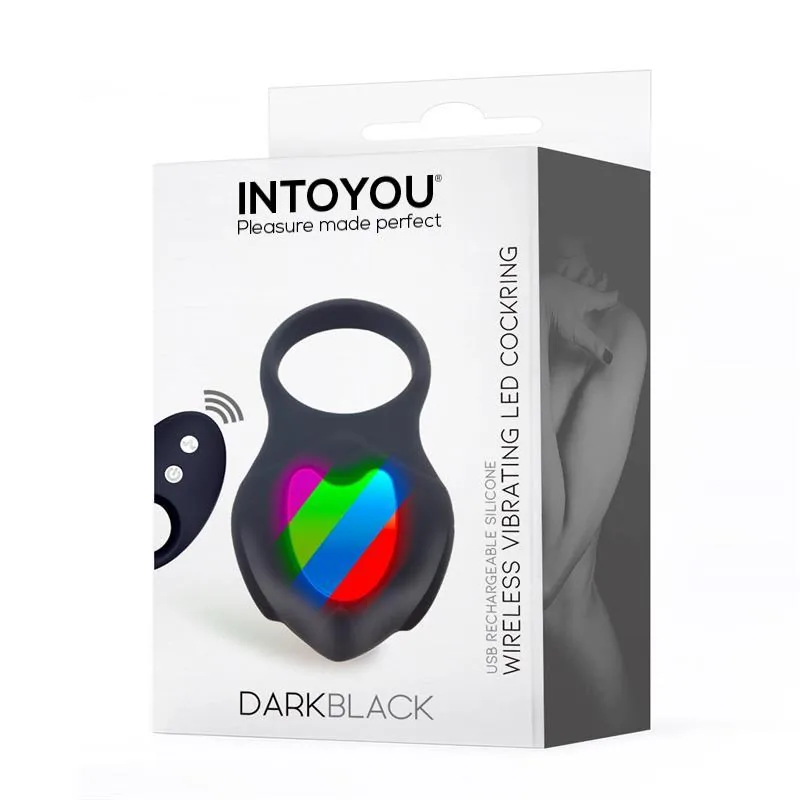 Anel Peniano Vibratório Darkblack com LED e Comando Silicone InToYou Preto — vista 2 de 5