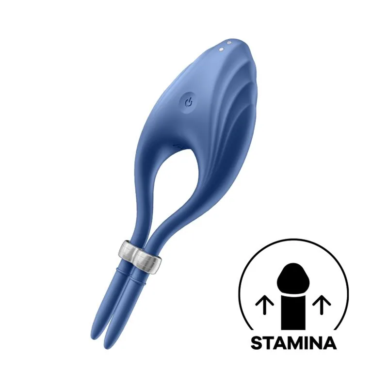 Anel Peniano Vibratório Duelist Ajustável Silicone Satisfyer Azul