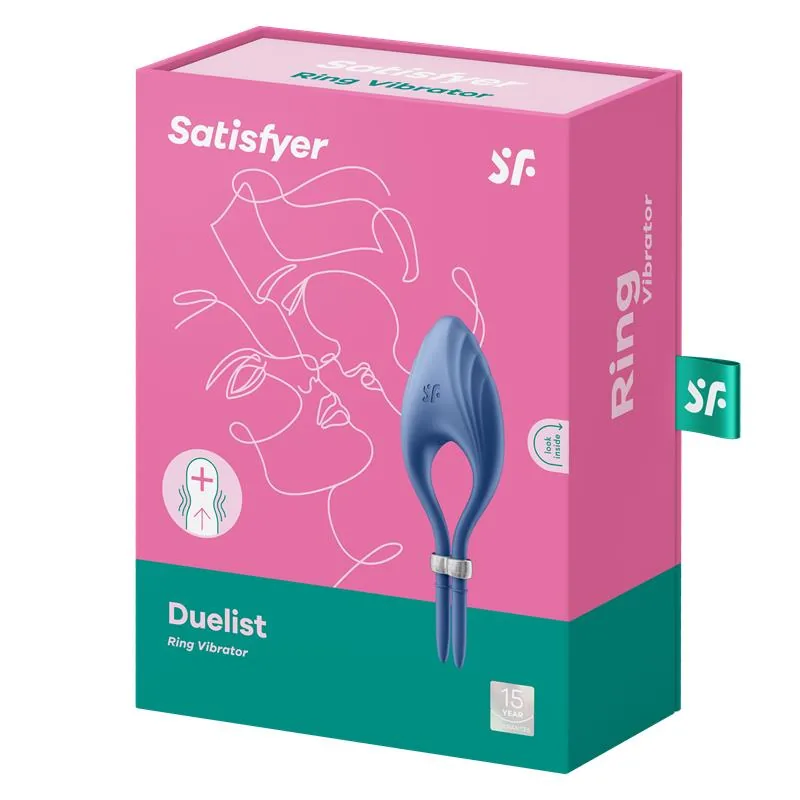 Anel Peniano Vibratório Duelist Ajustável Silicone Satisfyer Azul — vista 7 de 7