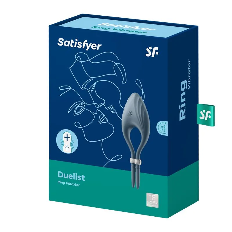 Anel Peniano Vibratório Duelist Ajustável Silicone Satisfyer Azul-Escuro — vista 7 de 7