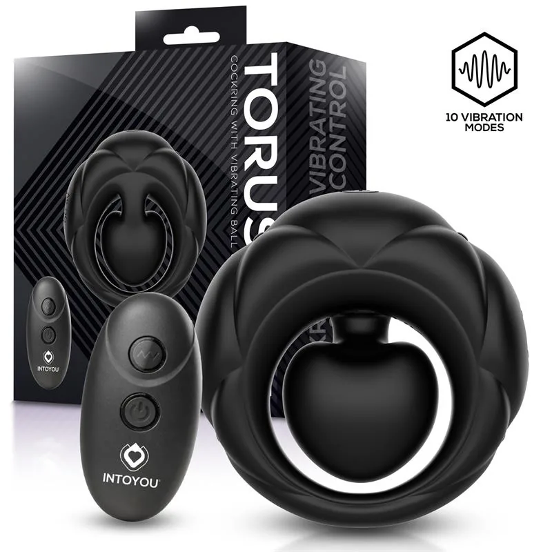 Anel Peniano Vibratório Torus com Bola Clitoriana e Comando à Distância Preto