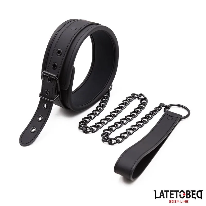 Coleira com Trela em Neoprene LateToBed Preta