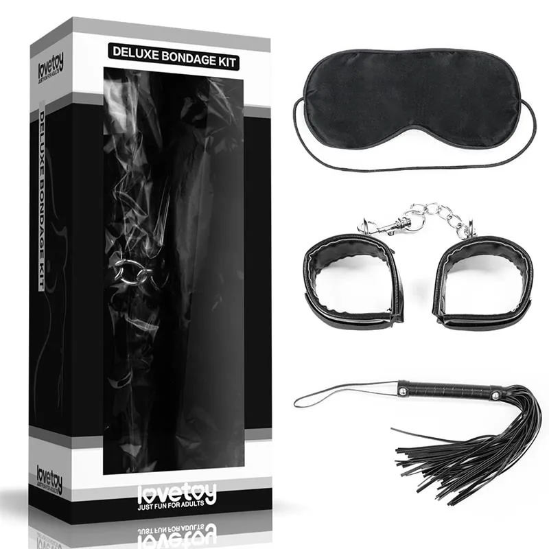 Kit Bondage Deluxe com Flogger Lovetoy Preto