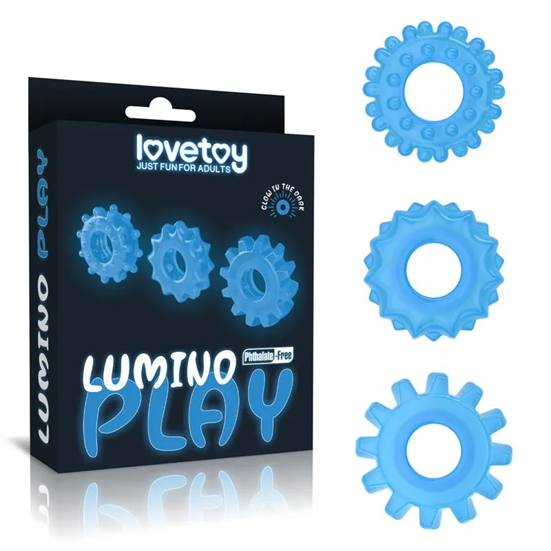 Conjunto de 3 Anéis Penianos Luminosos Lumino Play TPE Lovetoy Azul — vista 7 de 7