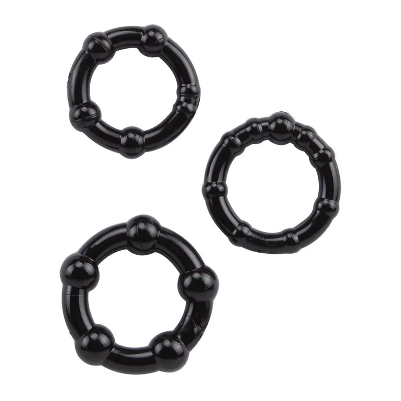 Conjunto de 3 Anéis Penianos Beaded em TPE Chisa Preto