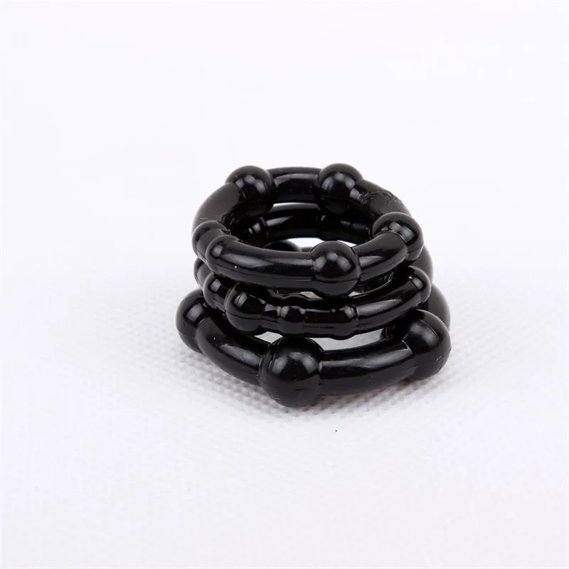 Conjunto de 3 Anéis Penianos Beaded em TPE Chisa Preto — vista 3 de 4