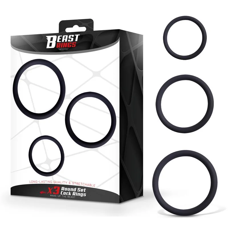 Conjunto de 3 Anéis Penianos em Silicone Pequeno, Médio e Grande Beast Rings