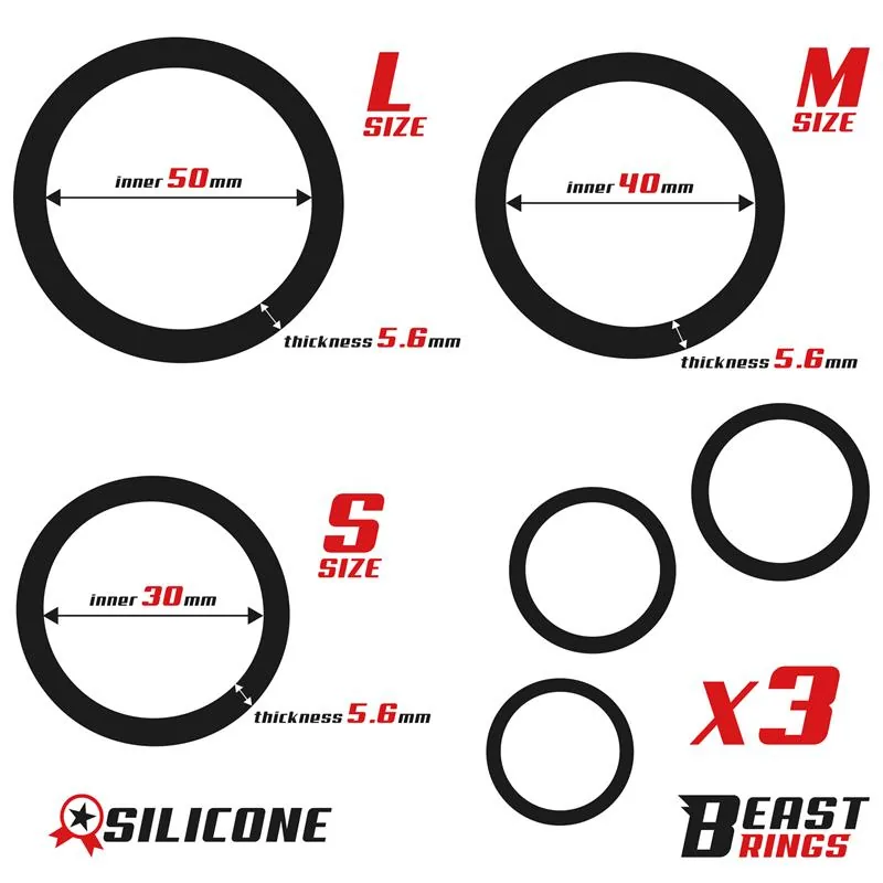 Conjunto de 3 Anéis Penianos em Silicone Pequeno, Médio e Grande Beast Rings — vista 3 de 4