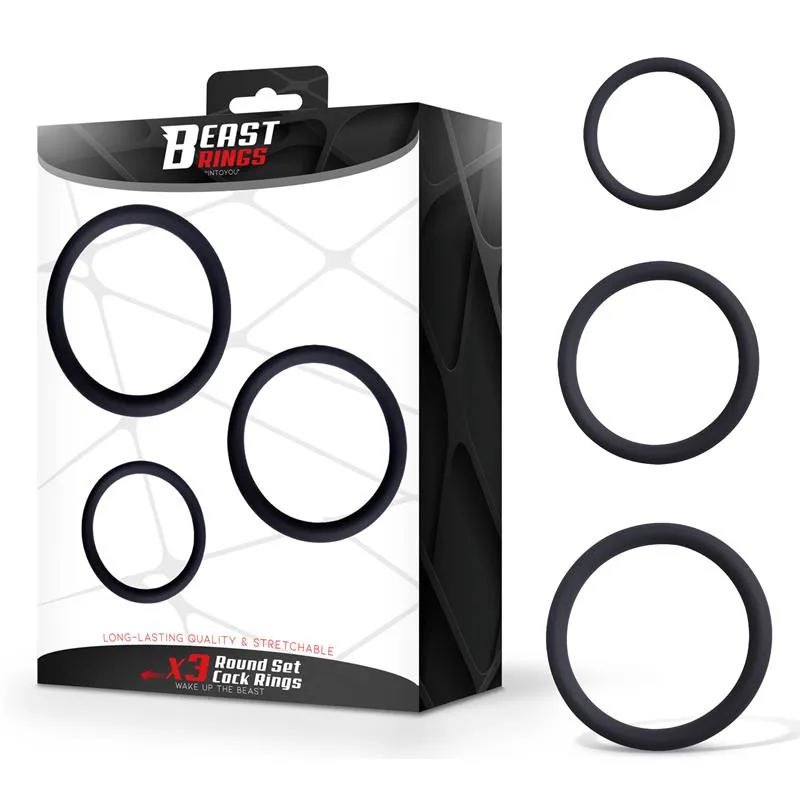 Conjunto de 3 Anéis Penianos em Silicone S, M e L Beast Rings