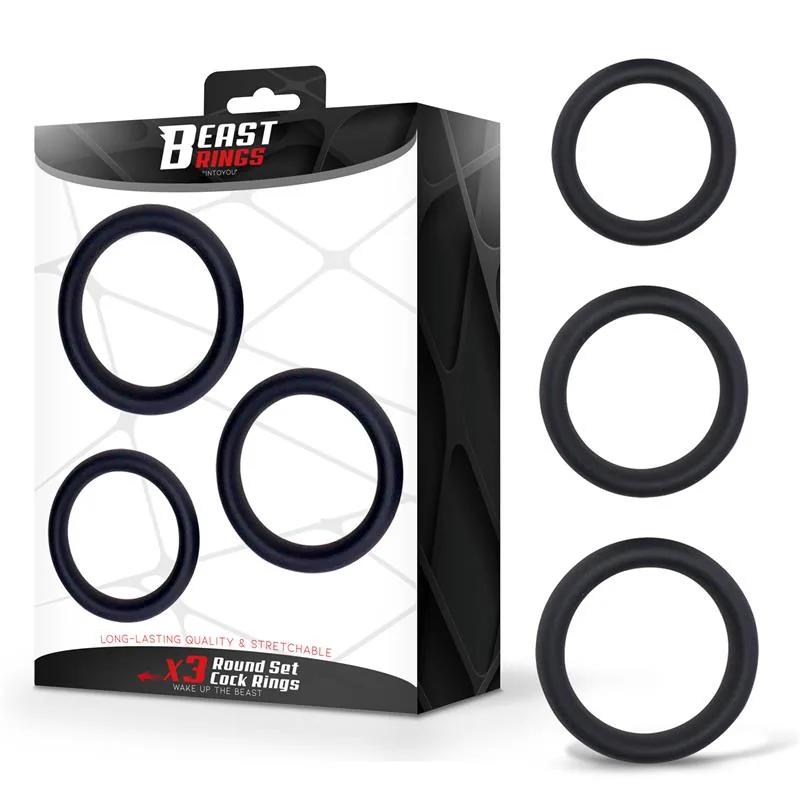Conjunto de 3 Anéis Penianos em Silicone S, M e L Beast Rings