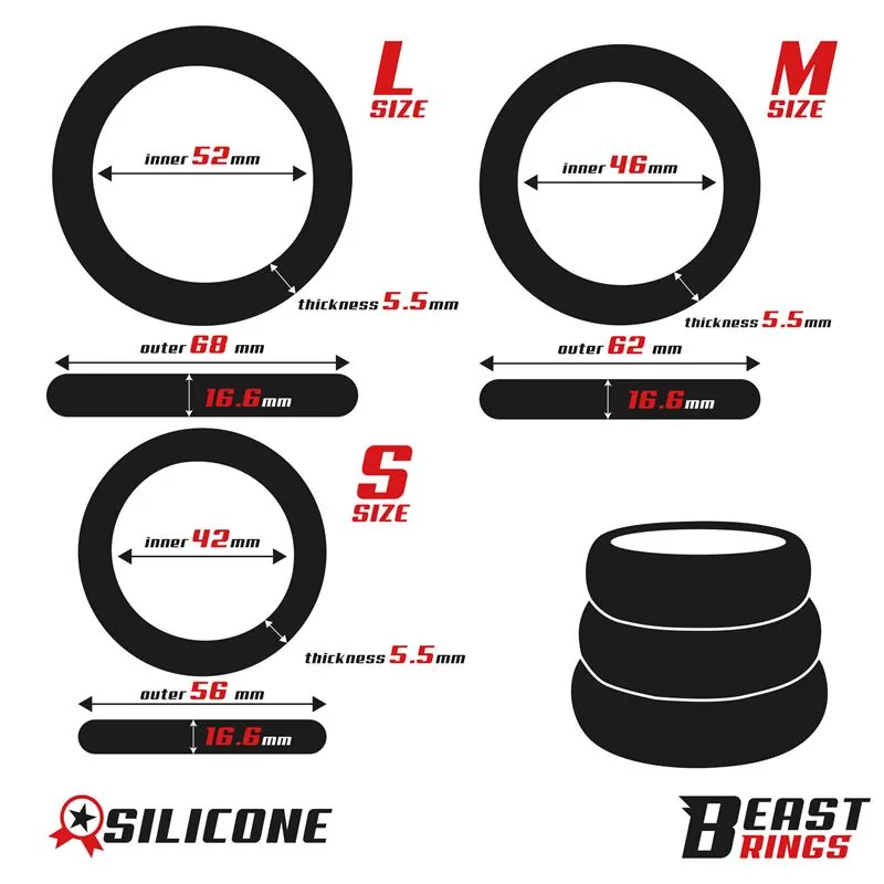 Conjunto de 3 Anéis Penianos em Silicone S, M e L Beast Rings — vista 5 de 6