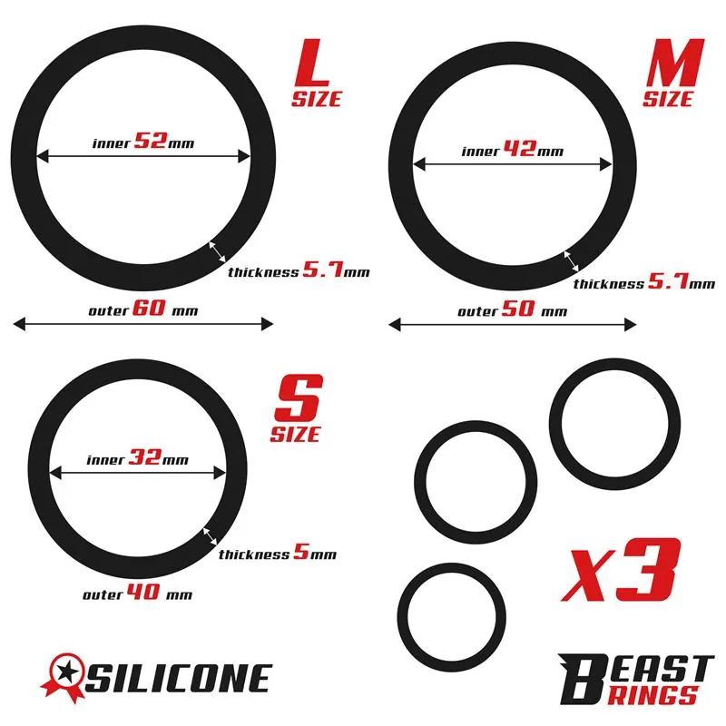 Conjunto de 3 Anéis Penianos em Silicone S, M e L Beast Rings — vista 4 de 5