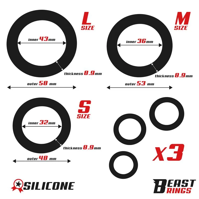 Conjunto de 3 Anéis Penianos em Silicone Tamanhos S, M e L Beast Rings — vista 4 de 5