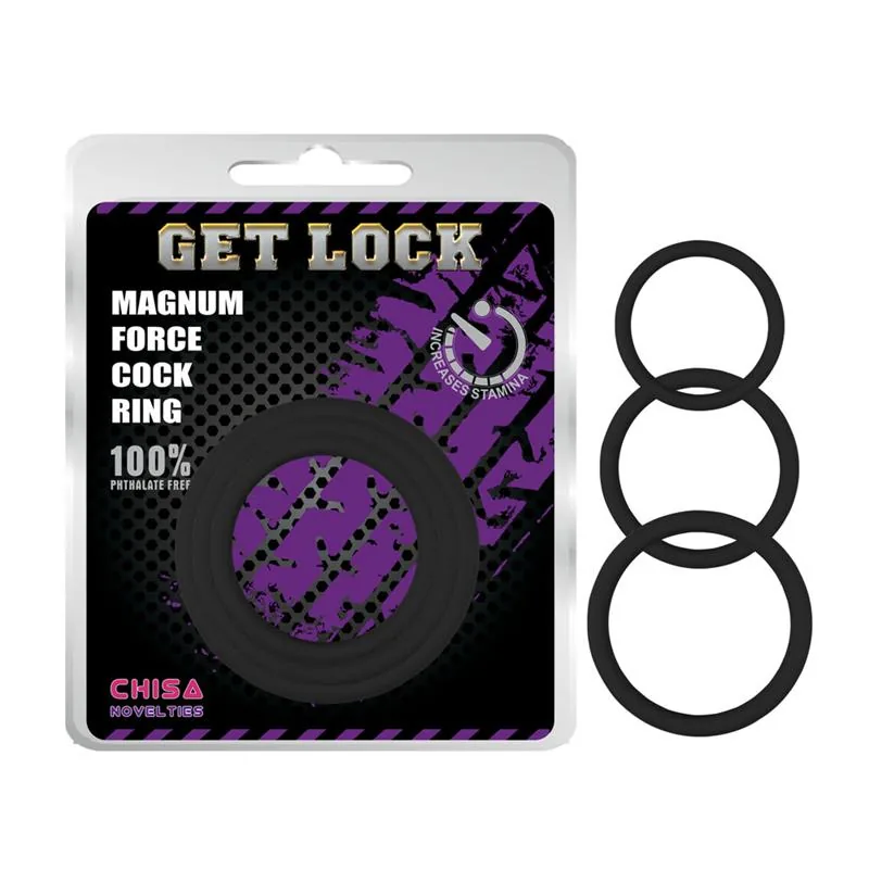 Conjunto de 3 Anéis Penianos Magnum Force em Silicone Chisa Preto — vista 2 de 4