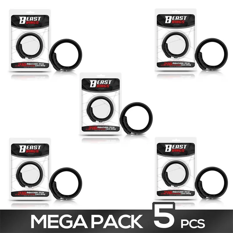 Conjunto de 5 Anéis Penianos Ajustáveis em Silicone Sólido Beast Rings
