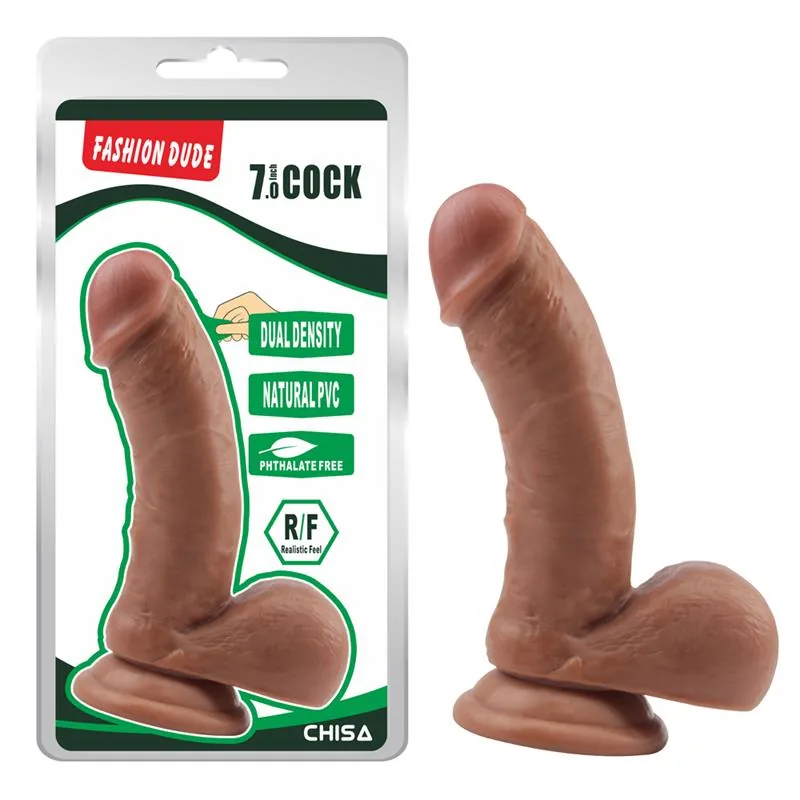 Dildo Dupla Densidade Fashion Dude 17,5 cm Bronzeado Chisa