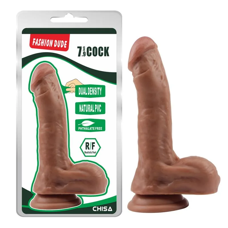 Dildo Dupla Densidade Fashion Dude 20,5 cm Bronzeado Chisa