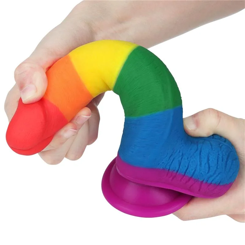 Dildo Prider Silicone Líquido Arco-Íris Lovetoy — vista 7 de 11