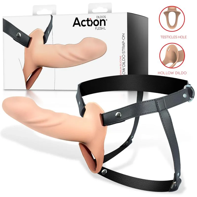 Arnês com Dildo Oco Silicone Action Natural Tamanho L 27,5 cm